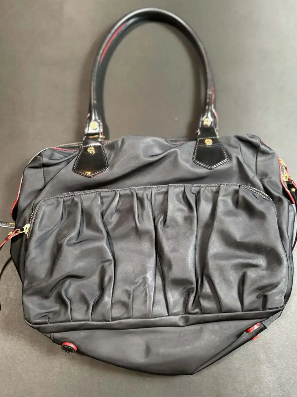 MZ Wallace Black Nylon Satchel Handbag with Dual Exterior Pockets